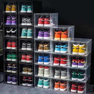 Transparent Shoe Box Thickened Shoes Organizers Plastic Fold Dustproof Storage Box Stackable Combined Shoe Cabinet Drawer Style 240109