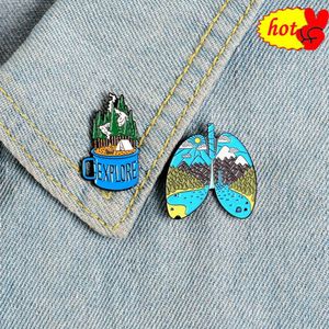 Personality Mountain Moon Sea Brooch Buckle Golden Metal Badge Bag Clothes Lapel Brooches For Women Men Kids Gifts