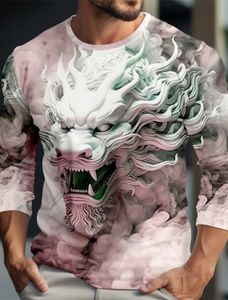 Dragon Men's Long Sleeve T-shirt för män Kläder Casual Top Tee Shirt Fashion Harajuku 3D Full Printing Clothing Streetwear 240109