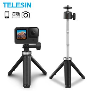 Tripodlar Telesin Mini Tripod Selfie Stick GoPro Hero 10 9 Taşınabilir Alüminyum Alaşım Ayarlanabilir Uzunluk Aksiyon Kamerası İPhone Android