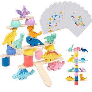 Dinozor yığılmış ahşap oyuncaklar denge bloğu eşleşen oyun mantıksal düşünme ince motor eğitimi Montessori Çocuklar için Eğitim 240110