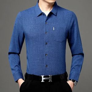Осенняя мужская льняная рубашка с длинным рукавом в китайском стиле, однотонная рубашка с квадратным вырезом и карманом на пуговицах, деловая повседневная универсальная модная тенденция, топ 240109