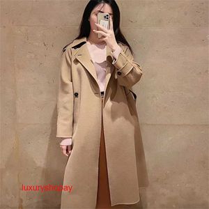 Maxmaras Women's Wrap Coat Camel Hair Coats Italian Purchasing Agent Weekend 23 Spring/summer Solid Color Lapel Long Coat Trench Coat Cobalto RJTE