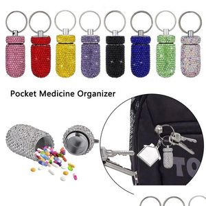 Accessories Bling Diamond Aluminum Alloy Rhinestone Medicine Case Pill Container Pocket Organizer Storage Bottle With Keychain Box Tab Dhm7R