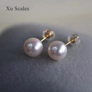 Super Bright Round White Fresh Water Natural AK Pearl Small Bulb Mirror Earrings S925 Sterling Silver Basic Simple Pending 240109