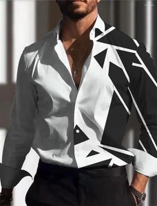Mäns casual skjortor 2024 geometriskt mönster tryckt långärmad lapelkläder bekvämt mjukt tyggata topp s-6xl
