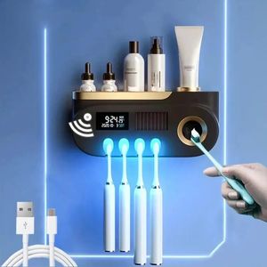 Brushes New Multihanging Toothbrush Holder Automatic Toothpaste Squeezer Dispenser Makeup Storage Rack Bathroom Accessories Sets Home