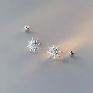 Stud Earrings Delicate Sun With Blue Zircon Studs For Women Simple Screw Ear Bone Wedding Party Elegant Jewelry Accessories