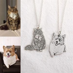 Necklaces LUER Personalized Laser Customized Stainless Steel Pet Photo Graffiti Engraved Name Dog Tag Necklace Pendant Jewelry Gifts