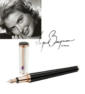限定版Ingrid Bergman Signature Fountain Pen Black White School Office writinging Ink Pens with Diamond Cap9007581