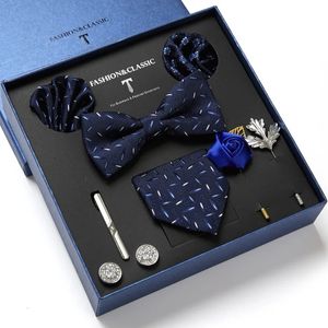 Marca 100% conjunto de gravata masculina de seda caixa de presente de luxo gravata de seda conjunto 8 pçs dentro da embalagem presente festivo cravat bolso quadrados 240109