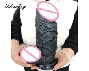 Thierry 1004287 pollici enorme spessore nero Dildo realistico cazzo pene grande Big Dong Dick giocattoli del sesso per le donne Prodotti del sesso erotico T18152889