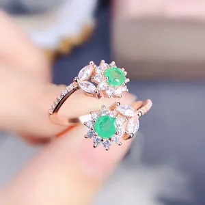 Cluster Rings Natural Real Green Emerald Ring Flower Style 4 4mm 0.3ct 2pcs Gemstone 925 Sterling Silver Fine Jewelry J238122