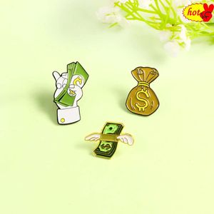 Coloque dólares em um saco asas dólares sacos cheios de dólares esmalte pino personalizado branco escuro broches saco roupas lapela distintivo wea