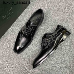 Berluti Business Leather Shoes Oxford Calfskin Handmade Top Quality Scritto patterned hand-painted tattooed formalwq