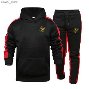 Herrespår Nya mode Siksilk Brand Men set Tracksuit Autumn New Men hoodies + Sweatpants Two Piece Suit Hooded Casual Sets Mane Clothes Q230110