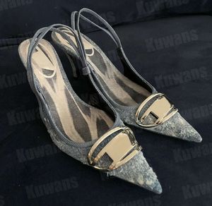 D-Vênus SB Denim Saltos Slingback Mulheres Sandálias Bombas D Kittie Canvas Venus Beach Verão Luxo Designer Festa de Salto Alto Sexy Casamento Couro 493