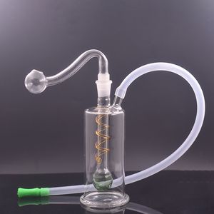 Dhl Free Dab Rig Oil Burner Bong 10mm Feminino Bubbler Fumar Tubos De Água Pequena Garrafa Beaker Water Pipe Ash Catcher com Vidro Curvo Tubo de Queimador de Óleo Atacado