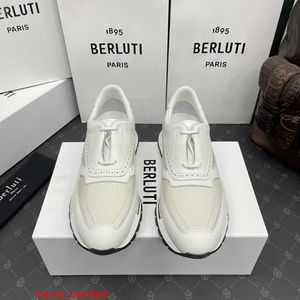 Playoff Leather Sneaker BERLUTI Men's Casual Shoes New Men's Venezia Calf Leather Nylon Patchwork Low Top Sports Shoes with Color Wiping and Lace Up Casual Shoes HBJ6