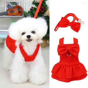 Dog Apparel 1 Set Pet Woolen Skirt Red Comfortable Bow Tie Soft Thickened Keep Warm Acrylic Christmas Festival Year Gift