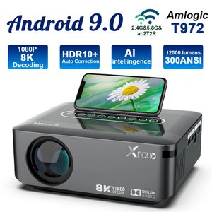 トランスフィードプロジェクター4K 1080p 8Kビデオ300ANSI LED Androidプロジェクター12000Lumens BT50デュアルWIFIフルHDDHDR10用240110