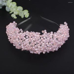 Headpieces Red Hair Hoop Wedding Head Jewelry Big Crown Pink Crystal Handmade Headbands Girlfriend Blue Bridal Accessories