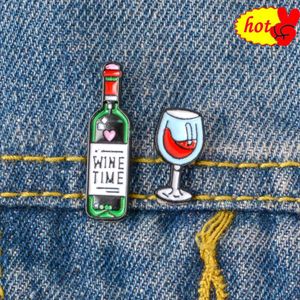 Red wine glass bottle Pins Brooches Badges Hard enamel pins Backpack Bag Hat Leather Jackets Fashion Accessory Super White g