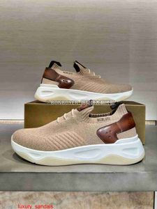 Playoff Leather Sneaker BERLUTI Men's Casual Shoes Berluti 23 Autumn/winter Shadow Beige Cashmere Patchwork Knitted Sports Shoes for Men HB43