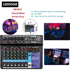 Teyun 8 6 4 -kanal Professional Portable Mixer Computer Sound Mixing Console Number Audio Interface Live Broadcast A4 A6 A8 48V 240110