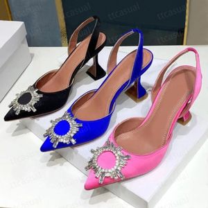 Bowknot Dress Shoes Designer Sandal Crystal Rhinestone Button Slingbacks Satin Pointed 10cm High Heeled Sandal Butterfly Stiletto Heels Women Party Wedding Shoes