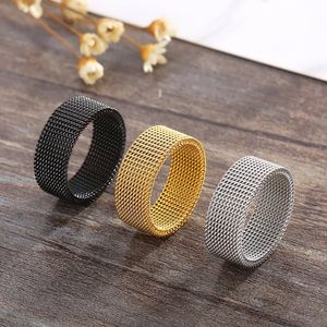 8mm Wide Stainless Steel Rings Couple Rings Deformable Mesh Accessories for Women Men Jewelry Wedding Gift 240109