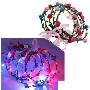 その他のお祝いのパーティー用品100pcsフラッシングティアラヘッドバンド自由and打baho花hairband hawaii lea headwear glowing head freaths fo dhitp