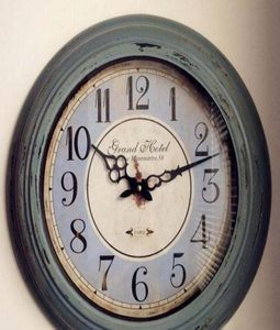 Mute Living Room Wall Clock Alarm Craft Retro Iron Vintage Antique Rustic Style Round Wood Part Home Decor5890250