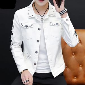 Moda masculina jaqueta jeans primavera e outono design personalizado jean casacos masculino fino ajuste cor sólida bonito versátil 240109