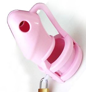 Happygo Male Pink Silicone Chastity Device Cock Cages Men039s Virginty Lock 3 Penis Ring CB3000 Adud Sex Toys M800PNK C19033764721