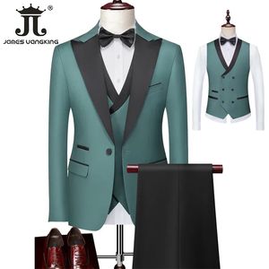 BlazerVestPants Waist Coat Dual -breasted Design Fashion Dresses Groom Wedding Suit 3Pcs Stage Mens Business Official Suit 240110