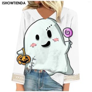 Koszulki damskie damskie bluzka Halloween nadrukowana bluza damskie damie v szyja długi rękaw swobodny luźne ghost streetwear topy jesień