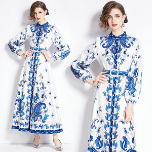 Women Boutique Printed Dress Long Sleeve Shirt Dress 2024 Spring Autumn Maxi Dress High-end Lady Printed Long Dresses Party Runway Dresses