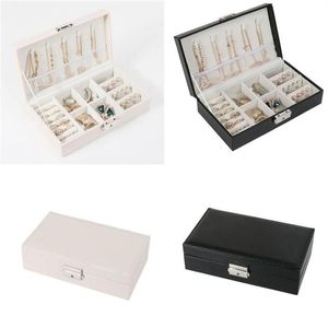 Caixa de jóias de couro do plutônio organizador caixas de armazenamento caso de viagem brincos anéis colares caixa de armazenamento345b