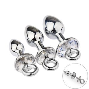 3 storlekar Små medium stor uppsättning Pullring Crystal Metal Anal Pärlor Butt Plug Jewelry Bondage Par Game Insert Dildo