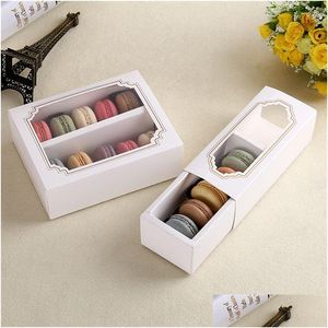 Packing Boxes Wholesale 400Pcs/Lot Lovely Simple White Open-Window Dessert Arons Box Cake Chocolate Muffin Biscuits For Cookie Packa Dhzgd