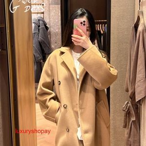 Maxmaras Women's Wrap Coat Camel Hair Coats 23fw New Guinea101801 Series Short Solid Color Double Breasted Woolen Coat Jacket for Women RJKI