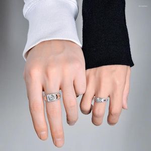 Anéis de cluster S925 Sterling Silver Casal Anel Masculino e Feminino Mosang Stone 12 S Coração para Conexão Ouro Rosa Platinum