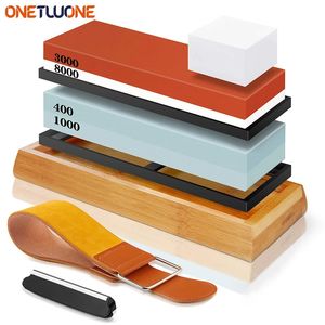 Whetstone Kit400/1000 3000/8000 Professional Knife Sharpener Set Sharpening Stones with Non-Slip Bamboo Basekitchen Tools 240110