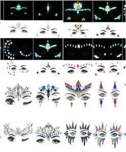 6PCS Temporary Rhinestone Glitter Tattoo Stickers Face Jewels Gems Festival Party Makeup Body Jewels Flash Face Crystal Stick2963516