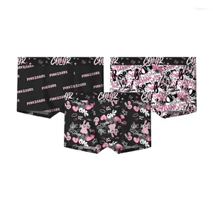 Underpants Summer Men's Underwear Ice Silk Black Pink Breathable Antibacterial Crotch Mid Waist Four Corner For Men