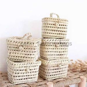 Totes Woven Japanese simple corn husk Str bag Box shape handbagcatlin_fashion_bags