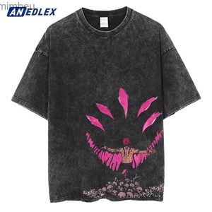 T-shirt da uomo Vendita calda Anime giapponese Stampa T Shirt Uomo Vintage lavato Maglietta estiva Manica corta in cotone Top Tees Harajuku Hip Hop StreetwearL240110