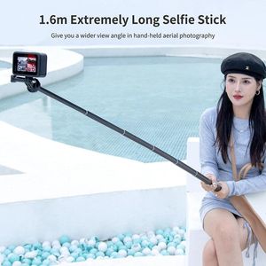 Monopés 1.6m metal ultralongo monopé extensível selfie vara para insta360 um x2 gopro 10 câmera esportiva dobrável selfie vara para telefone