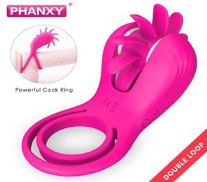 Phanxy rotation oral tunga slickande vibrator vagina klitoris stimulerar sexleksaker för par flirt penis vibrerande ring mx1912282337733305